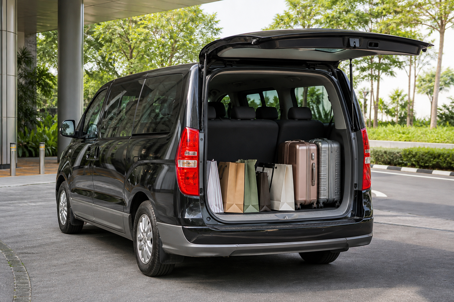 Hyundai Starex 2020 MPV boot with shopping bags and luggage for JB mall transfer planning
